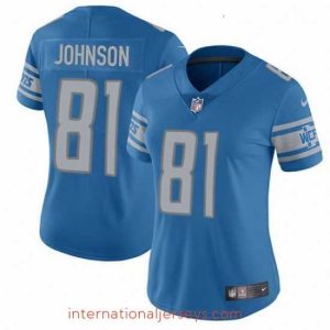 High quality Womens Nike Detroit Lions 81 Calvin Johnson Limited Light Blue Team Color Vapor Untouchable NFL Jersey
