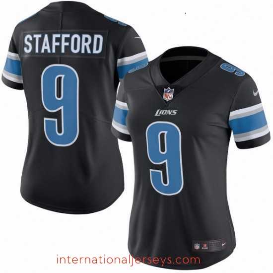 Top notch Womens Nike Detroit Lions 9 Matthew Stafford Limited Black Rush Vapor Untouchable NFL Jersey