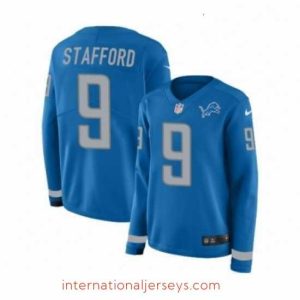 Superior Womens Nike Detroit Lions 9 Matthew Stafford Limited Blue Therma Long Sleeve NFL Jersey