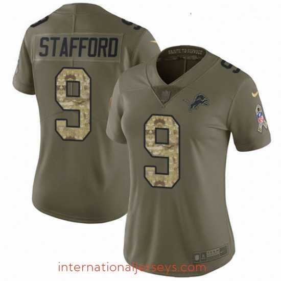 Superb Womens Nike Detroit Lions 9 Matthew Stafford Limited OliveCamo Salute to Service NFL Jersey