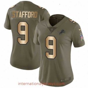 Deluxe Womens Nike Detroit Lions 9 Matthew Stafford Limited OliveGold Salute to Service NFL Jersey