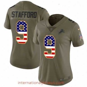 Deluxe Womens Nike Detroit Lions 9 Matthew Stafford Limited OliveUSA Flag Salute to Service NFL Jersey