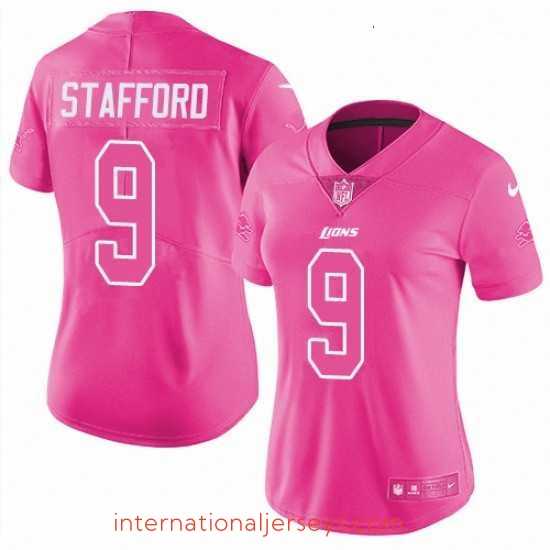 Outstanding Womens Nike Detroit Lions 9 Matthew Stafford Limited Pink Rush Fashion NFL Jersey