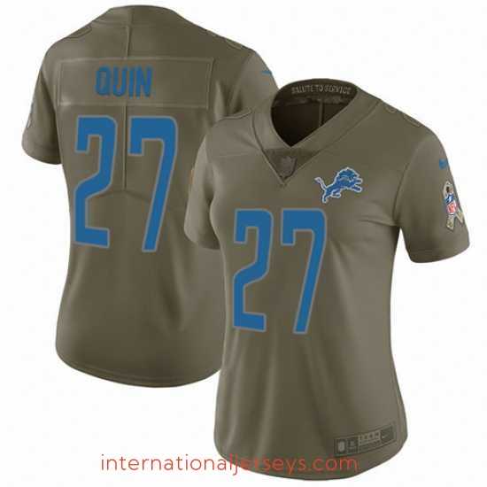 Top notch Womens Nike Lions #27 Glover Quin Olive Stitched NFL Limited 2017 Salute to Service Jersey