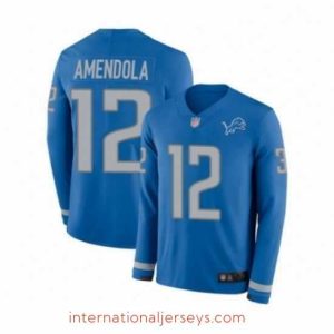 Premium Detroit Lions 12 Danny Amendola Limited Blue Therma Long Sleeve Football Jersey
