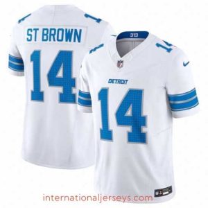 Exceptional Detroit Lions 14 Amon Ra St  Brown White 2024 F.U.S.E  Vapor Limited Stitched Jersey
