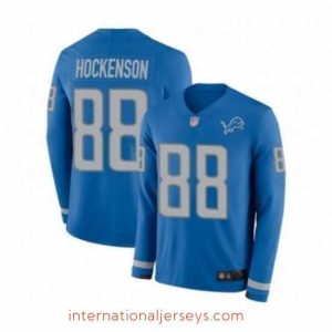 Superior Detroit Lions 88 TJ Hockenson Limited Blue Therma Long Sleeve Football Jersey