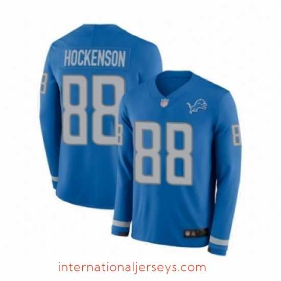 Superior Detroit Lions 88 TJ Hockenson Limited Blue Therma Long Sleeve Football Jersey