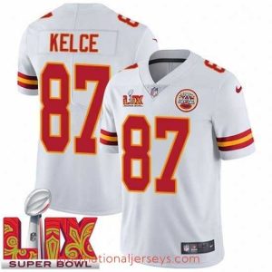 Top notch Kansas City Chiefs Travis Kelce #87 White 2024 2025 Super Bowl LIX F.U.S.E Stitched Jersey