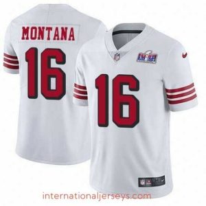 Finest NFL San Francisco 49ers 16 Joe Montana White Throwback Vapor Untouchable Limited Stitched 2024 Super Bowl LVIII Jersey
