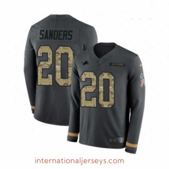 Deluxe Nike Detroit Lions 20 Barry Sanders Limited Black Salute to Service Therma Long Sleeve NFL Jersey