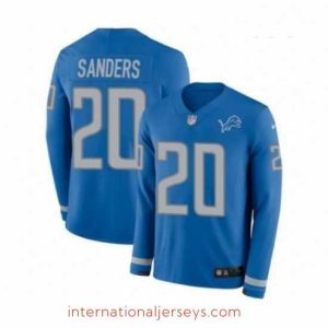 Premium Nike Detroit Lions 20 Barry Sanders Limited Blue Therma Long Sleeve NFL Jersey