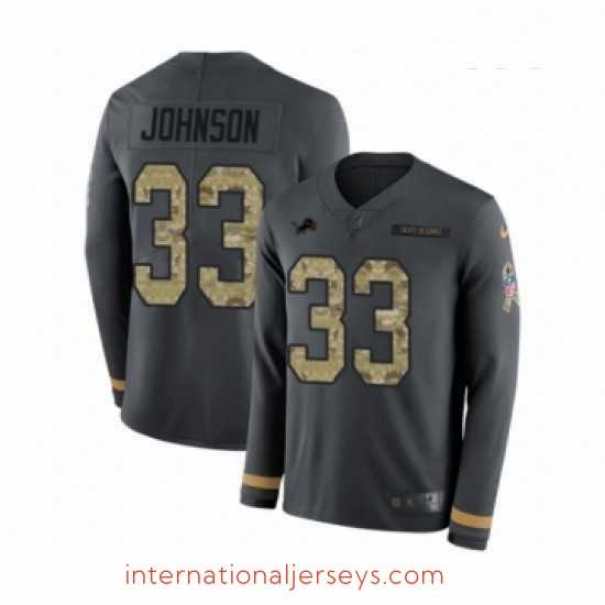 Superior Nike Detroit Lions 33 Kerryon Johnson Limited Black Salute to Service Therma Long Sleeve NFL Jersey