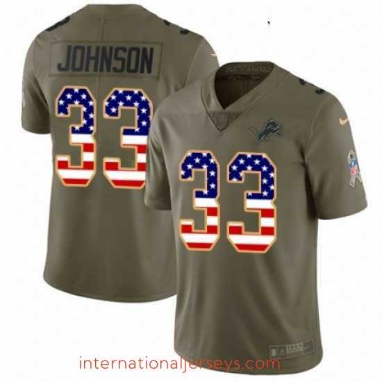 Deluxe Nike Detroit Lions 33 Kerryon Johnson Limited OliveUSA Flag Salute to Service NFL Jersey