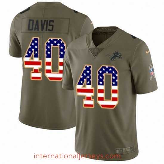 Premium Nike Detroit Lions 40 Jarrad Davis Limited OliveUSA Flag Salute to Service NFL Jersey