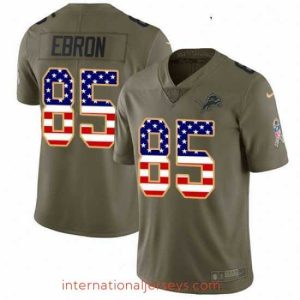 Deluxe Nike Detroit Lions 85 Eric Ebron Limited OliveUSA Flag Salute to Service NFL Jersey