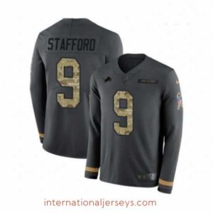 Superior Nike Detroit Lions 9 Matthew Stafford Limited Black Salute to Service Therma Long Sleeve NFL Jersey