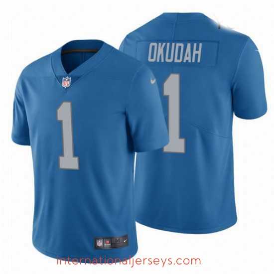 Exceptional Nike Lions 1 Jeff Okudah Blue Vapor Jersey 2020 NFL Draft