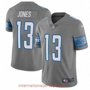 Deluxe Nike Lions #13 T J Jones Gray Stitched NFL Limited Rush Jersey