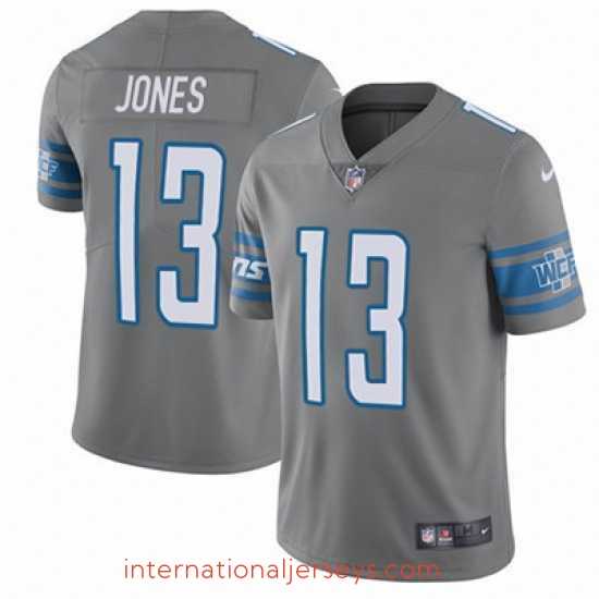 Deluxe Nike Lions #13 T J Jones Gray Stitched NFL Limited Rush Jersey