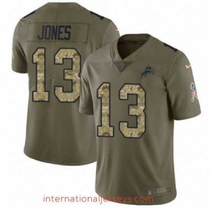 High quality Nike Lions #13 T J Jones Olive Camo Stitched NFL Limited 2017 Salute to Service Jersey