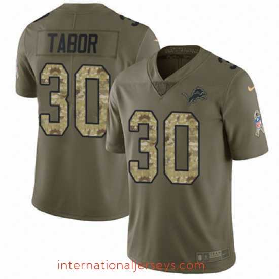 Deluxe Nike Lions #30 Teez Tabor Olive Camo Stitched NFL Limited 2017 Salute to Service Jersey