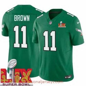 Outstanding Philadelphia Eagles A.J. Brown #11 Kelly Green 2024 2025 Super Bowl LIX F.U.S.E Stitched NFL Jersey