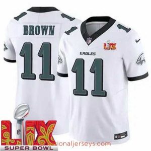 Exceptional Philadelphia Eagles A.J. Brown #11 White 2024 2025 Super Bowl LIX F.U.S.E Stitched NFL Jersey