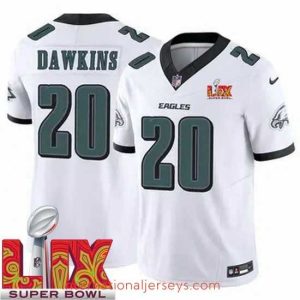 Top notch Philadelphia Eagles Brian Dawkins #20 White 2024 2025 Super Bowl LIX F.U.S.E Stitched NFL Jersey