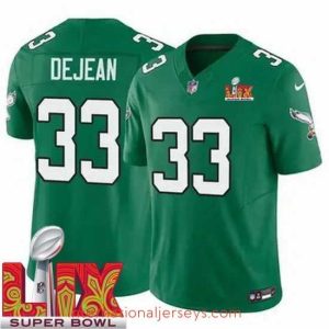 Deluxe Philadelphia Eagles Cooper DeJean #33 Kelly Green 2024 2025 Super Bowl LIX F.U.S.E Stitched NFL Jersey