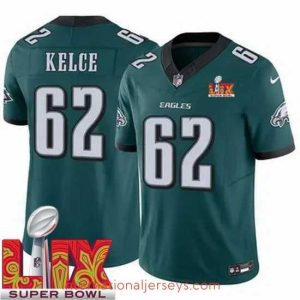 Superior Philadelphia Eagles Jason Kelce #62 Green 2024 2025 Super Bowl LIX F.U.S.E Stitched NFL Jersey