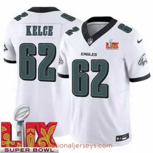 Exceptional Philadelphia Eagles Jason Kelce #62 White 2024 2025 Super Bowl LIX F.U.S.E Stitched NFL Jersey