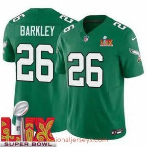 Exquisite Philadelphia Eagles Saquon Barkley #26 Kelly Green 2024 2025 Super Bowl LIX F.U.S.E Stitched NFL Jersey