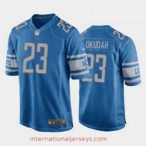 High quality jeff okudah detroit lions blue game jersey