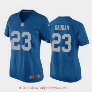 Exquisite jeff okudah detroit lions blue throwback game jersey