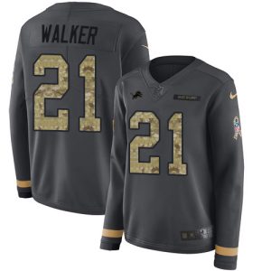 Gorgeous Lions #21 Tracy Walker Anthracite Salute to Service Women's Stitched NFL Limited Therma Long Sleeve Jersey