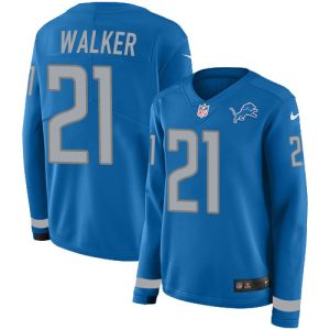 Exquisite Lions #21 Tracy Walker Blue Team Color Women's Stitched NFL Limited Therma Long Sleeve Jersey