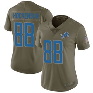 Superb Lions #88 T.J. Hockenson Olive Women's Stitched NFL Limited 2017 Salute to Service Jersey