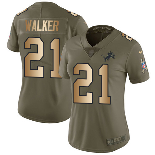 Premium Lions #21 Tracy Walker Olive/Gold Women's Stitched NFL Limited 2017 Salute to Service Jersey