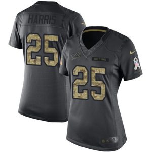 Exceptional Lions #25 Will Harris Black Women's Stitched NFL Limited 2016 Salute to Service Jersey