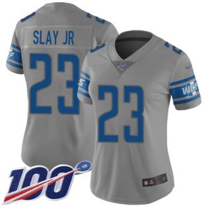 Marvelous Lions #23 Darius Slay Jr Gray Women's Stitched NFL Limited Inverted Legend 100th Season Jersey