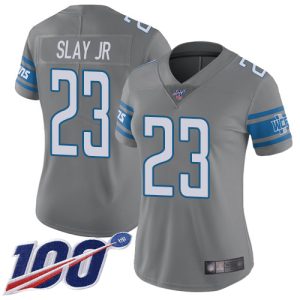 High quality Lions #23 Darius Slay Jr Gray Women's Stitched NFL Limited Rush 100th Season Jersey
