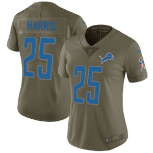 Finest Lions #25 Will Harris Olive Women's Stitched NFL Limited 2017 Salute to Service Jersey