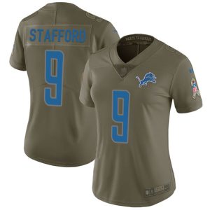 Premium Lions #9 Matthew Stafford Olive Women's Stitched NFL Limited 2017 Salute to Service Jersey