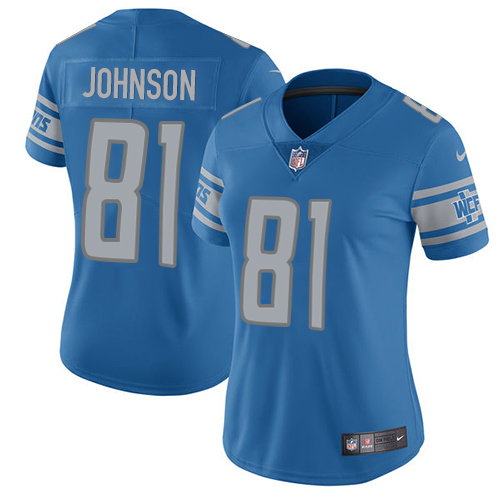 Outstanding Lions #81 Calvin Johnson Light Blue Team Color Women's Stitched NFL Vapor Untouchable Limited Jersey