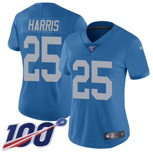 High quality Lions #25 Will Harris Blue Throwback Women's Stitched NFL 100th Season Vapor Untouchable Limited Jersey