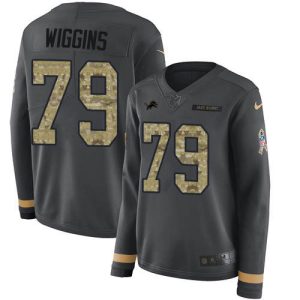Exceptional Lions #79 Kenny Wiggins Anthracite Salute to Service Women's Stitched NFL Limited Therma Long Sleeve Jersey
