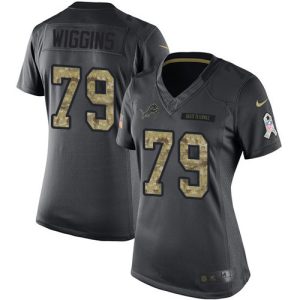 Gorgeous Lions #79 Kenny Wiggins Black Women's Stitched NFL Limited 2016 Salute to Service Jersey