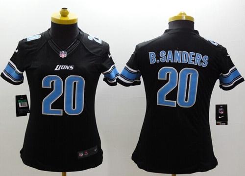 Premium Lions #20 Barry Sanders Black Alternate Women's Stitched NFL Limited Jersey