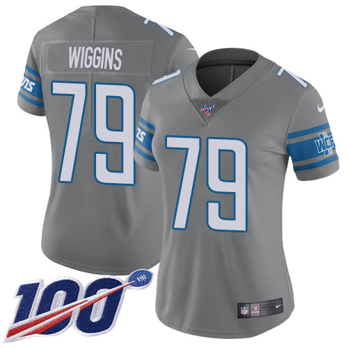 Gorgeous Lions #79 Kenny Wiggins Gray Women's Stitched NFL Limited Rush 100th Season Jersey